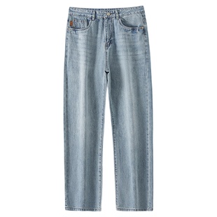 水洗做旧美式牛仔裤男士宽松加大码浅色直筒休闲裤子2025新款秋季