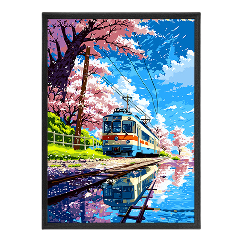 自油自画diy数字油画樱落晴川