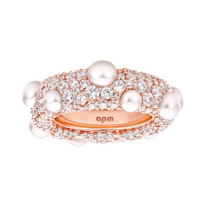 【情人节礼物】APM Monaco 密镶玫瑰金珍珠戒指轻奢流行气质首饰