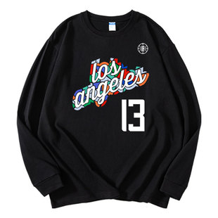 美式球衣篮球服运动打底衫快船队保罗乔治哈登T恤球衣男长袖纯棉