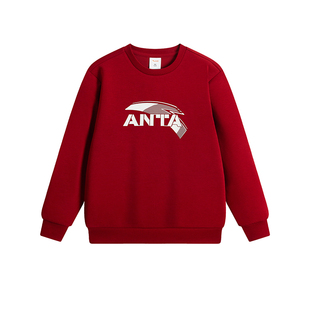 安踏儿童卫衣加绒男童| 2026年秋冬新款女童红色新年运动保暖上衣