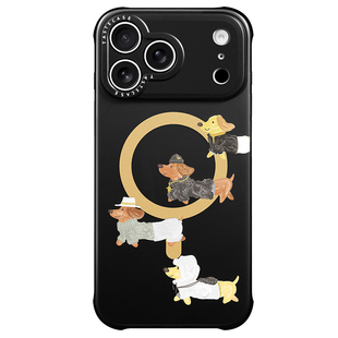 Tastecase黑金腊肠狗磁吸手机壳适用苹果iPhone17ProMax高级感可爱原创腊肠犬16Pro防摔磨砂壳磁吸手机支架