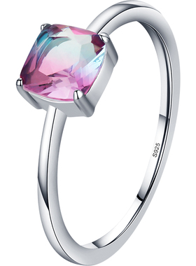 925纯银碧玺个性几何网红戒子