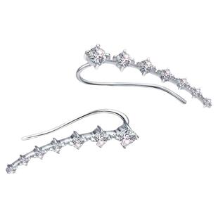 18K铂金镶嵌莫桑石一字耳线黄金直线耳骨钉简约七星排钻耳钉女ins