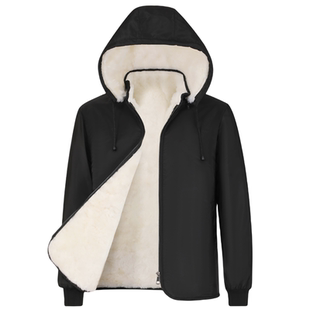 澳洲原生态真皮毛一体棉袄男整皮纯羊毛内胆宽松连帽外套机车皮衣