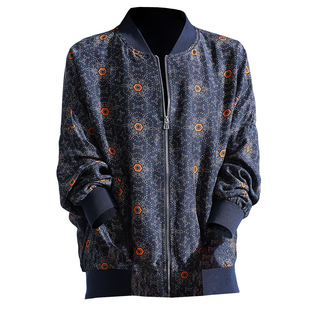 真丝短外套女2026春新款洋气质印花棒球服电力纺桑蚕丝绸夹克开衫