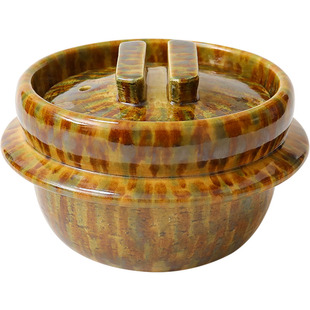 小葵川町屋 日本信乐烧六锅窑满釉三彩羽釜米饭锅全釉耐高温土锅