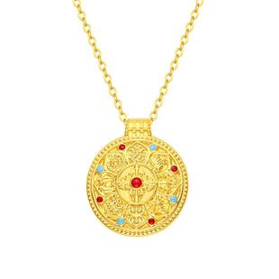 新年礼物周大生八宝罗盘黄金吊坠足金硬金古法新中式挂坠送女朋友