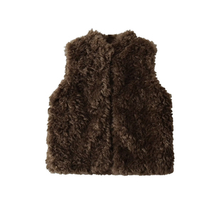 小谷姿冬季休闲外穿泰迪毛绒马甲钩扣设计立领外搭背心保暖上衣女