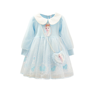女童公主裙秋冬款连衣裙艾莎裙子女孩生日宝宝礼服薄款洋气冬装爱