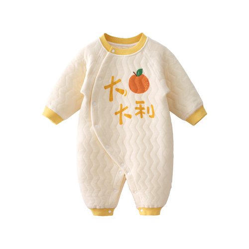 婴儿秋冬衣服满月百天宝宝夹棉连体衣新生儿冬季外出棉服纯棉哈衣