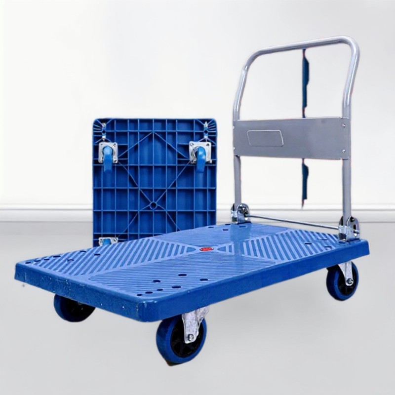 手推车平板车塑料超市小推车便携式静音仓库拉制造拖车货折叠批发