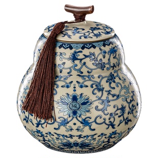 容山堂青花汝窑葫芦茶叶罐陶瓷茶叶储存罐普洱散茶密封储茶罐茶盒