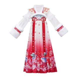 女童汉服秋冬款中国风拜年服2025新款儿童加绒连衣裙女孩古装裙子