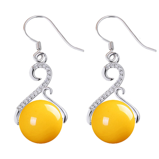 通体S925纯银材质耳环空托DIY镶嵌翡翠玉石珍珠圆珠子耳坠银托女