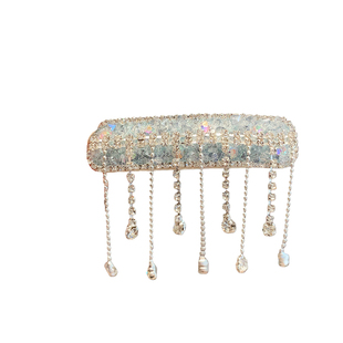 韩版甜美闪钻流苏蓝色水晶发夹女高级感气质减龄侧边碎发夹掰掰夹