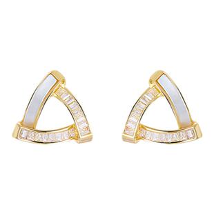 AIR-HORIZON耳环女简约几何白贝母耳钉高级感百搭小众独特耳饰品