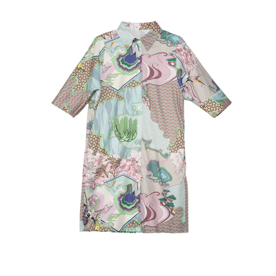 谜底花连衣裙七分袖女2025夏度假可露丽原创印花衬衫裙256ML6229