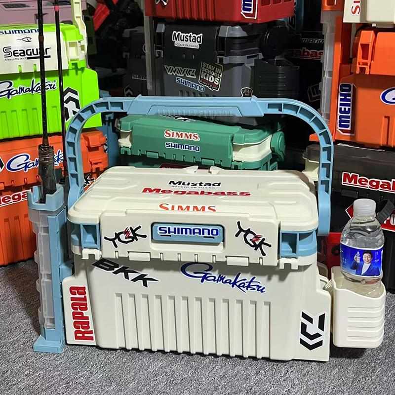 新款路亚饵箱收纳盒可坐人钓箱插竿架双层多功能大容量海钓矶钓箱