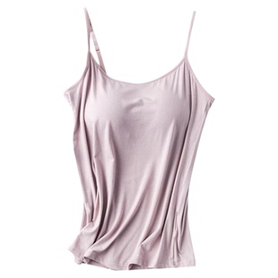 日本进口莫代尔女外穿带胸垫打底吊带背心 罩杯一体bra宽松大码