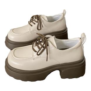 搭配裙子粗跟厚底小皮鞋女2025新款复古学院乐福鞋系带英伦风单鞋