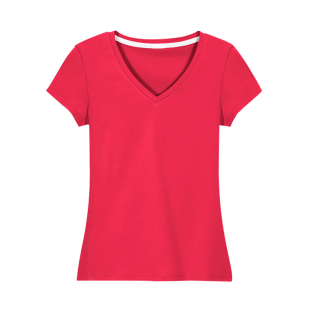 红色短袖v领t恤锁骨夏天女装2025年新款修身减龄纯棉薄款体恤上衣