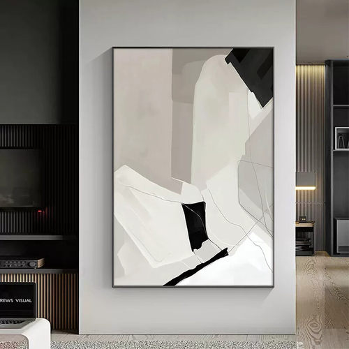 北欧黑白客厅装饰画沙发背景墙抽象极简挂画餐厅大幅落地画高级感