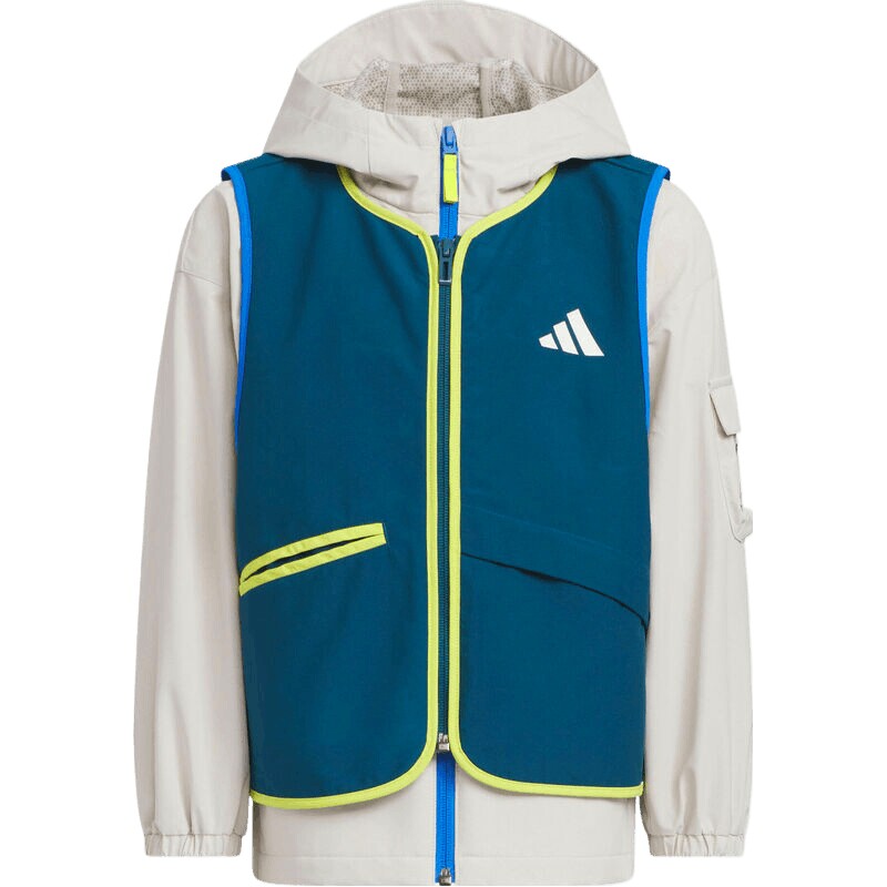 adidas阿迪达斯男小童二合一运动训练休闲连帽夹克外套KC5339