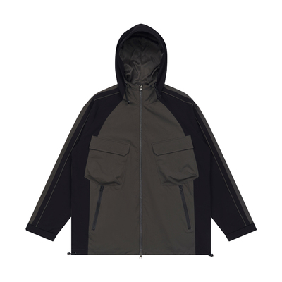 FEAROM春季拼接撞色连帽冲锋夹克