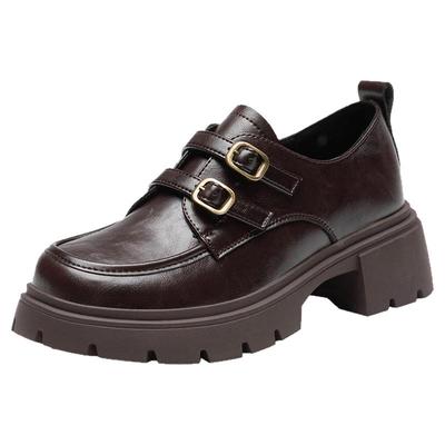 大东官方正品棕色复古乐福鞋粗跟