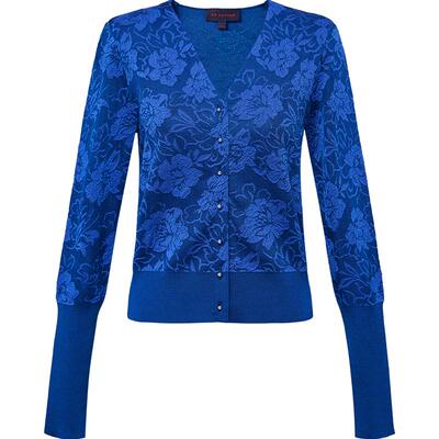 雅莹修身提花短款v领针织开衫