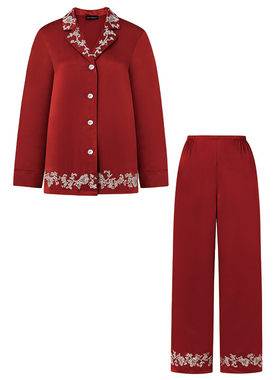 真丝鸢尾花睡衣套装新品家居服