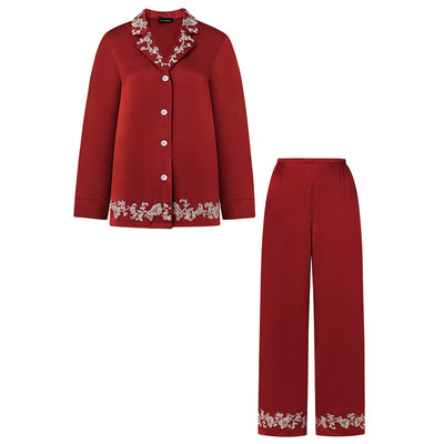 真丝鸢尾花睡衣套装新品家居服