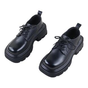 23真皮牛皮春秋季新款撤柜粗跟厚底方头时尚百搭女英伦乐福鞋皮鞋