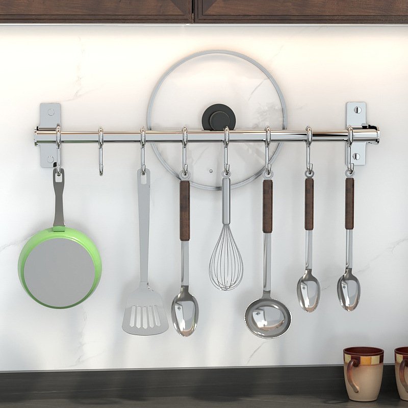 厨房置物架不锈钢挂钩锅铲勺子铲子壁挂式挂件刀架挂杆挂架免打孔