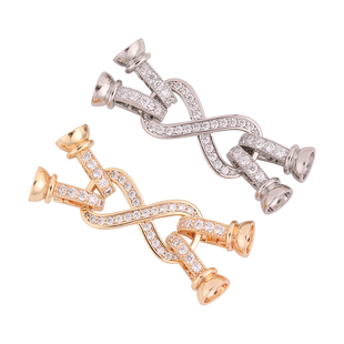 保色18k包金珍珠扣配件手工diy串珠手链项链双排搭扣连接收尾扣头