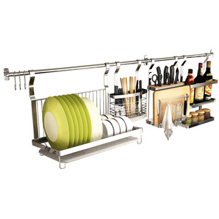 不锈钢黑色厨房壁挂式免打孔置物架多功能挂架单件挂件配件单拍