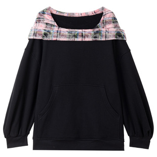 KEIKO 复古格纹连帽加绒卫衣女2025秋冬错序叠穿风宽松上衣外套