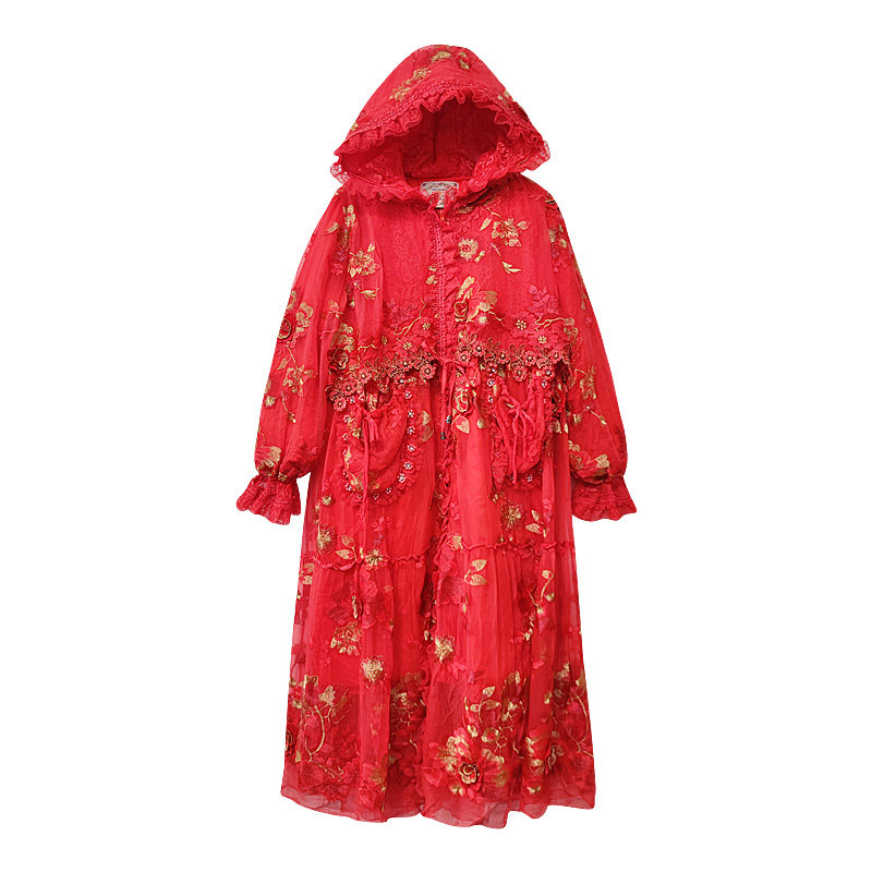 轻奢刺绣假两件收腰桑蚕丝棉服女