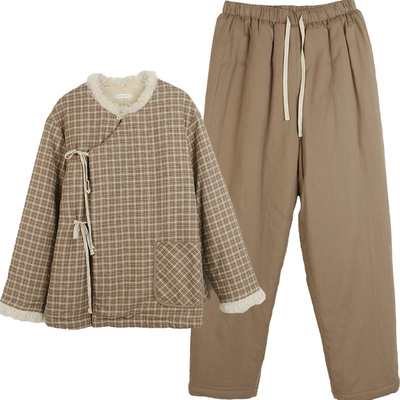 朵朵可可女纯棉加绒夹棉睡衣套