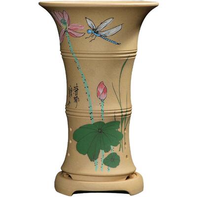 陶瓷宜兴紫砂春剑建兰带托盘花盆