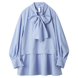 SNIDEL2025秋冬新品甜美蝴蝶结系带灯笼袖衬衫连衣裙SWFB255071