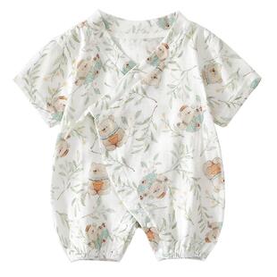 婴儿短袖连体衣夏季薄款纱布新生婴幼儿衣服和尚服宝宝夏装男宝80