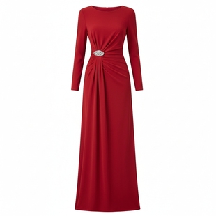 洋气贵夫人优雅高腰显瘦显高紫色连衣裙长款年会主持礼服裙子636