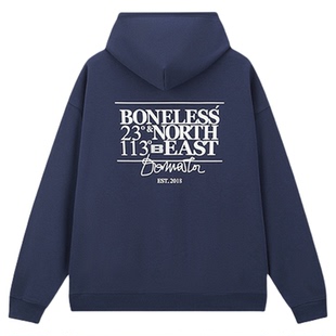 BONELESS美式字母绒面印花连帽卫衣秋冬重磅宽松情侣潮牌帽衫外套