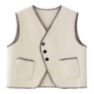 虾酱麻麻男童羊毛双面呢马甲秋冬2025新款男孩洋气儿童装背心马夹