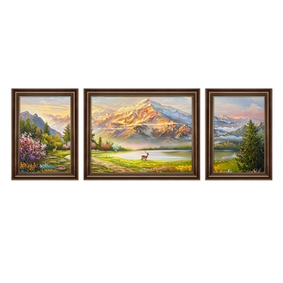 客厅装饰画美式沙发背景墙挂画欧式复古手绘油画2026新款高级感