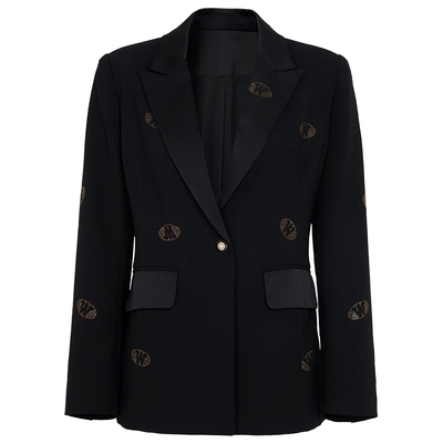 马天奴黑色烫钻戗驳领修身西装