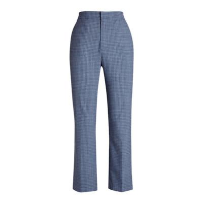 LANDI蓝色格纹不规则羊毛小脚西装裤女高腰长裤2024春新款