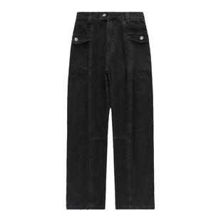 斌斌梨高街欧美嘻哈街头洗水复古拼接基础黑色直筒微胖男生牛仔裤